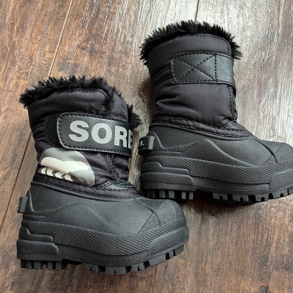 Sorel Snow Commander‎ Boots Toddler 4 Black Faux Fur Waterproof Winter